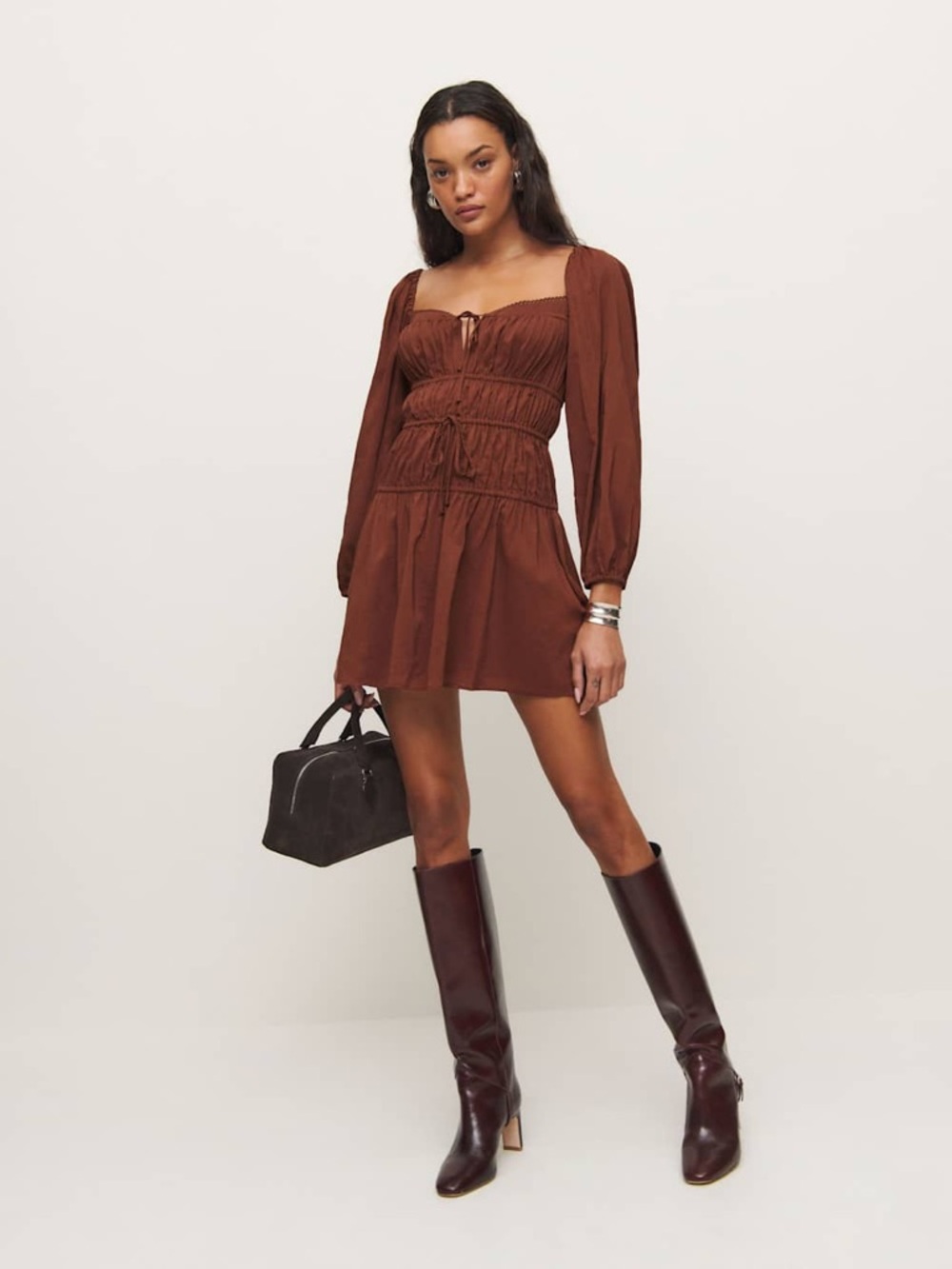 NWT Reformation Rella Dress Fig Jam Burgundy Ruched Mini Size 8